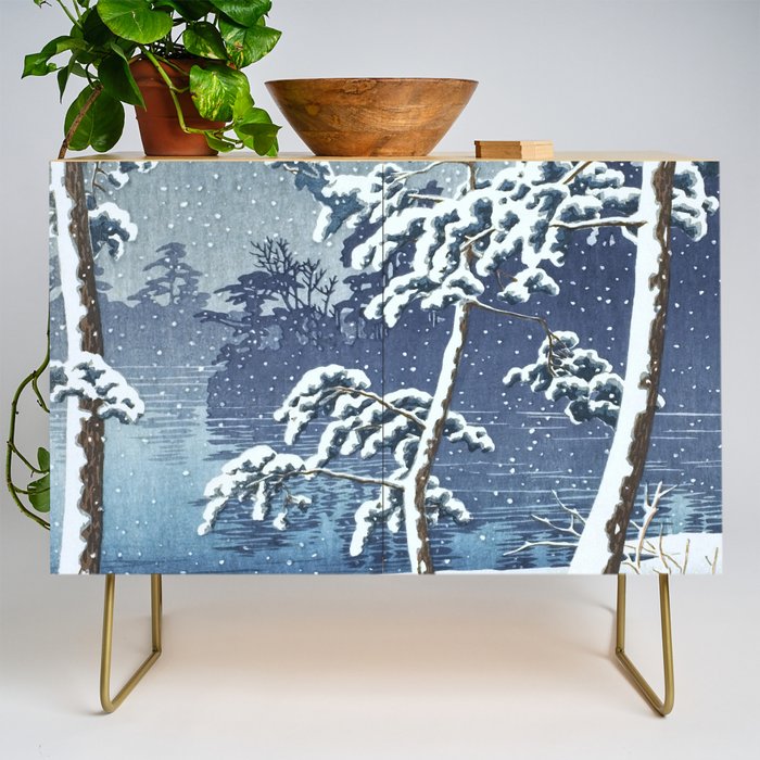 Hasui Kawase, Senzoku Pond In Snow - Vintage Japanese Woodblock Print Art Credenza Gallery Image 1