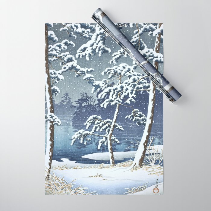 Hasui Kawase, Senzoku Pond In Snow - Vintage Japanese Woodblock Print Art Wrapping Paper Gallery Image 1