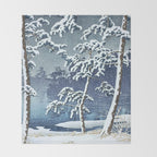 Hasui Kawase, Senzoku Pond In Snow - Vintage Japanese Woodblock Print Art Throw Blanket Gallery Image 2