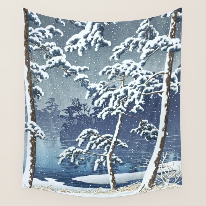 Hasui Kawase, Senzoku Pond In Snow - Vintage Japanese Woodblock Print Art Wall Tapestry Gallery Image 4