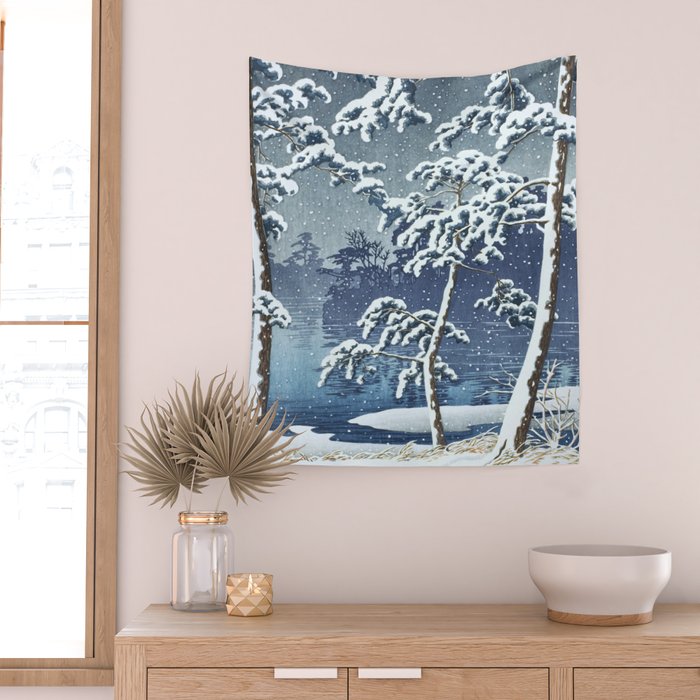 Hasui Kawase, Senzoku Pond In Snow - Vintage Japanese Woodblock Print Art Wall Tapestry Gallery Image 2