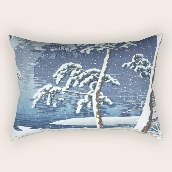 Hasui Kawase, Senzoku Pond In Snow - Vintage Japanese Woodblock Print Art Rectangular Pillow Gallery Image 1