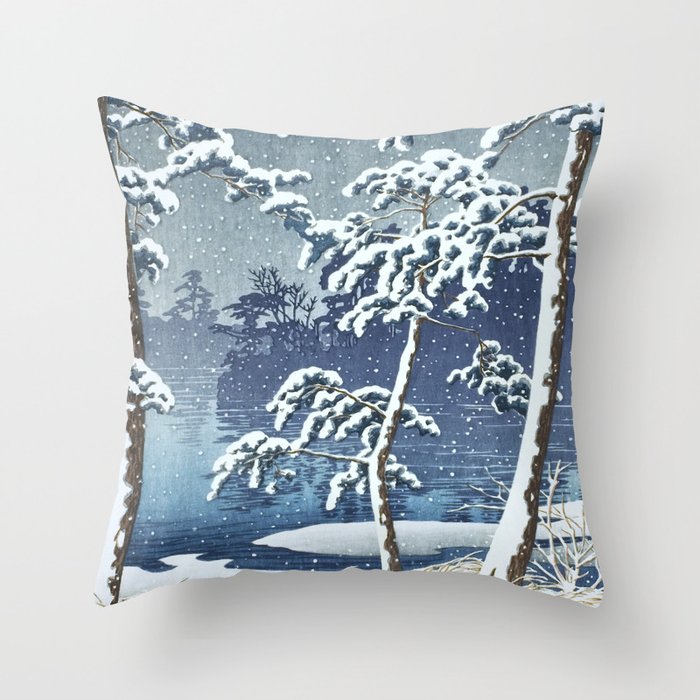 Hasui Kawase, Senzoku Pond In Snow - Vintage Japanese Woodblock Print Art Throw Pillow Gallery Image 6