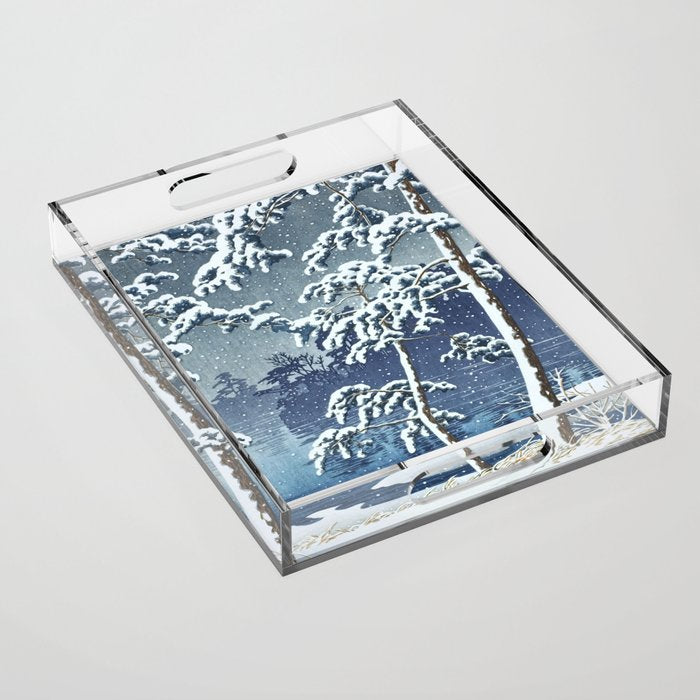 Hasui Kawase, Senzoku Pond In Snow - Vintage Japanese Woodblock Print Art Acrylic Tray Gallery Image 1