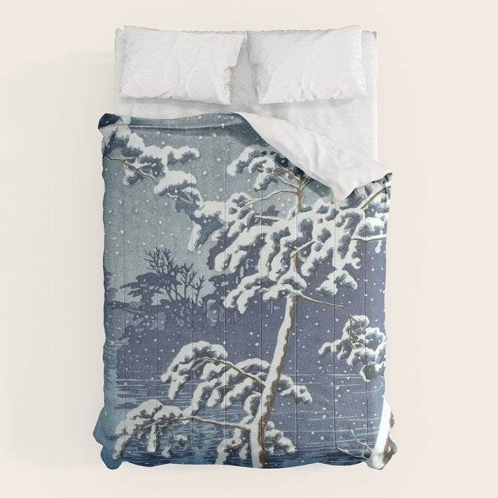 Hasui Kawase, Senzoku Pond In Snow - Vintage Japanese Woodblock Print Art Comforter