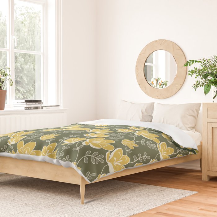 Gold on Green Blooms Duvet Cover Gallery Image 2