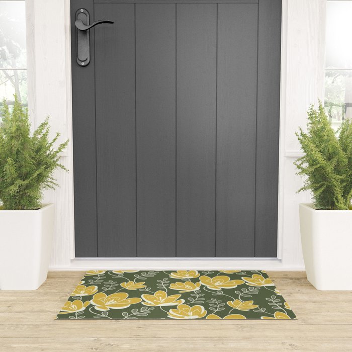 Gold on Green Blooms Welcome Mat Gallery Image 3