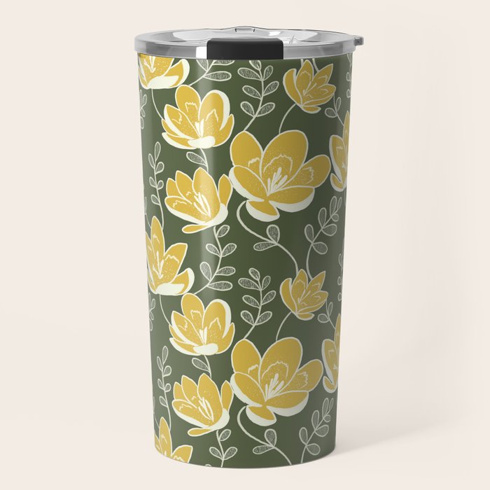 Gold on Green Blooms Travel Mug Gallery Image 1