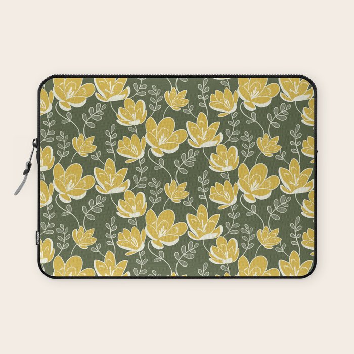 Gold on Green Blooms Laptop Sleeve Gallery Image 1