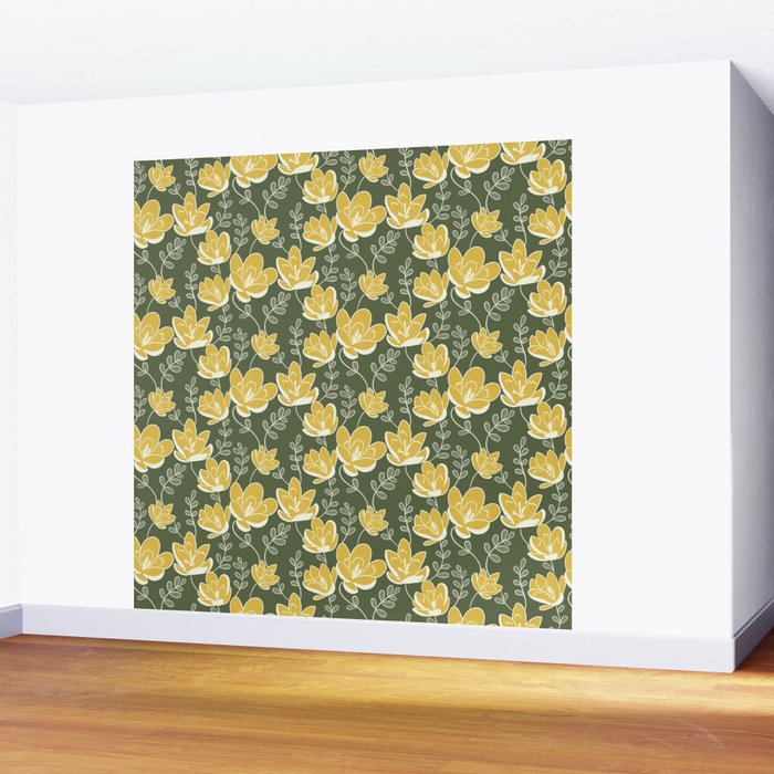 Gold on Green Blooms Wall Mural Gallery Image 2