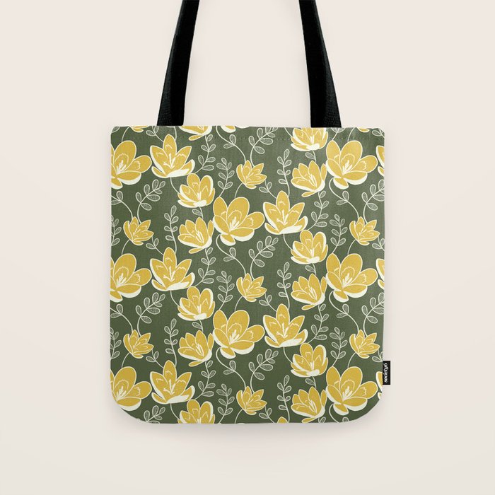 Gold on Green Blooms Tote Bag Gallery Image 1