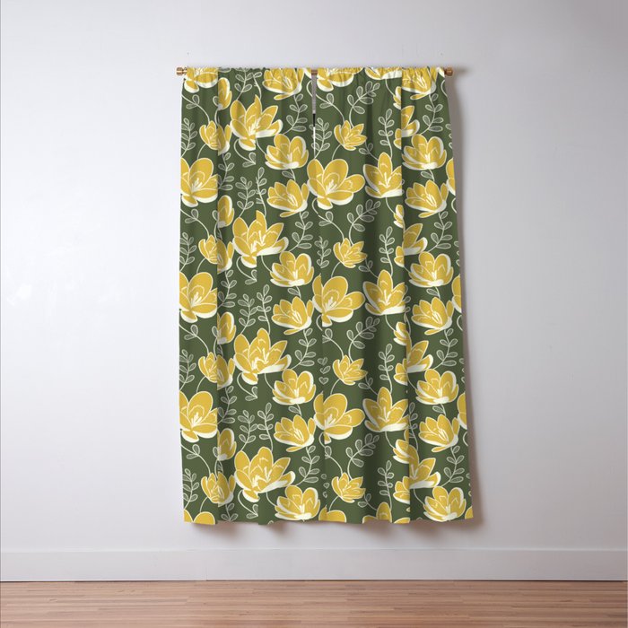 Gold on Green Blooms Window Curtain Gallery Image 3
