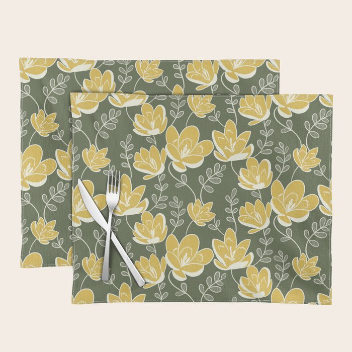 Gold on Green Blooms Placemat Gallery Image 1