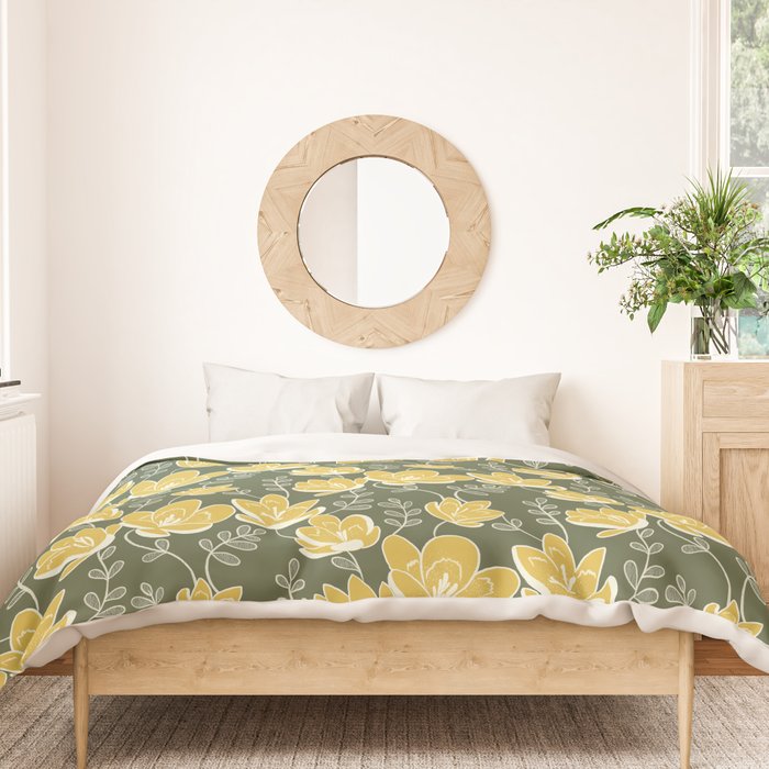 Gold on Green Blooms Duvet Cover Gallery Image 3