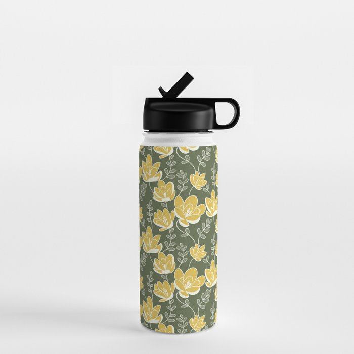 Gold on Green Blooms Water Bottle Gallery Image 1