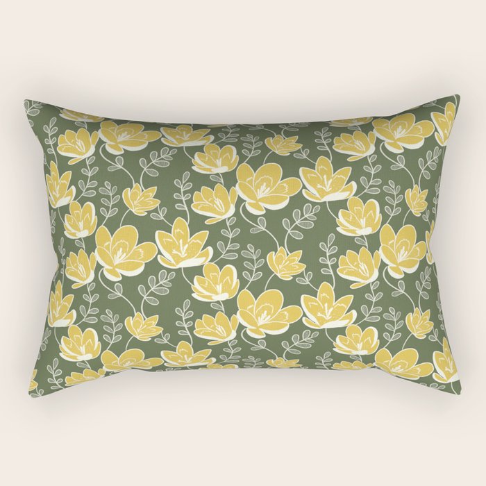 Gold on Green Blooms Rectangular Pillow Gallery Image 1