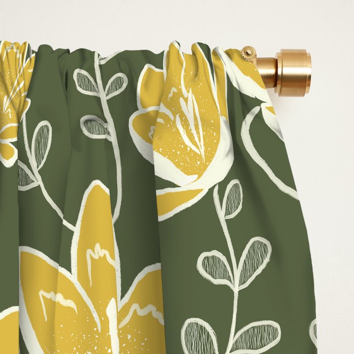 Gold on Green Blooms Window Curtain Gallery Image 2