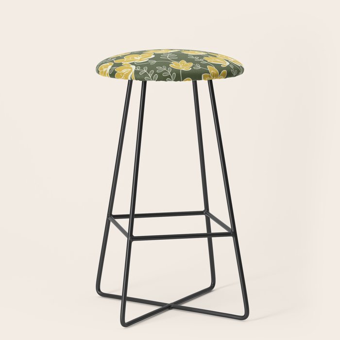 Gold on Green Blooms Stool Gallery Image 1