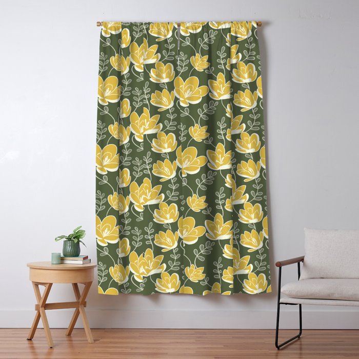 Gold on Green Blooms Window Curtain Gallery Image 5