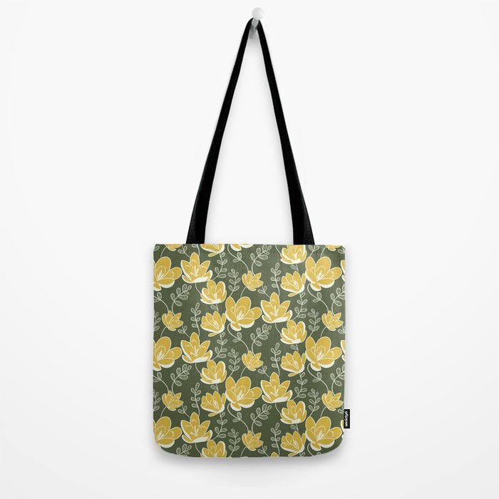 Gold on Green Blooms Tote Bag Gallery Image 2