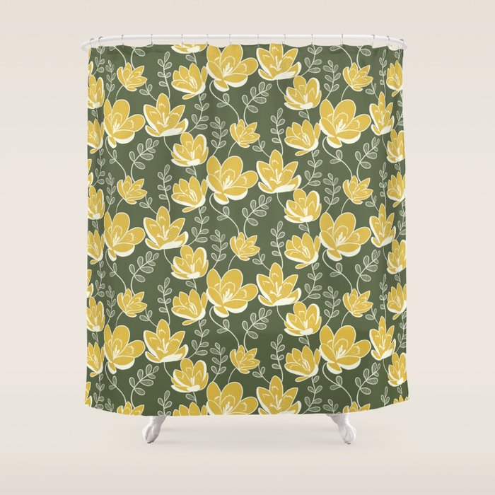 Gold on Green Blooms Shower Curtain Gallery Image 1