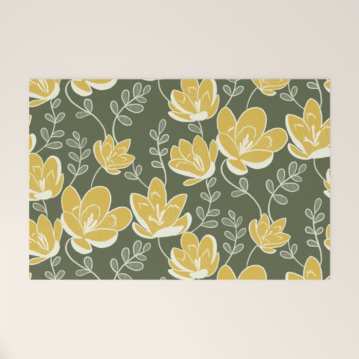 Gold on Green Blooms Welcome Mat Gallery Image 1