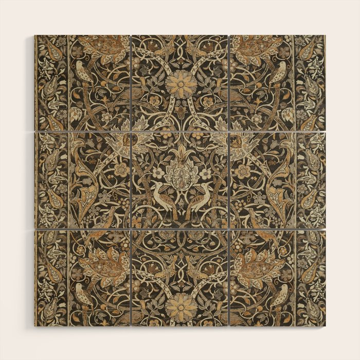 William Morris Bullerswood Charcoal Mustard Vintage Pattern Wood Wall Art Gallery Image 1