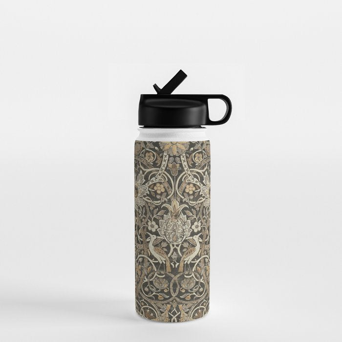 William Morris Bullerswood Charcoal Mustard Vintage Pattern Water Bottle Gallery Image 1