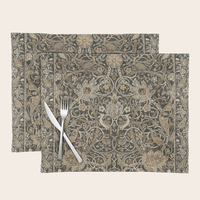 William Morris Bullerswood Charcoal Mustard Vintage Pattern Placemat Gallery Image 1