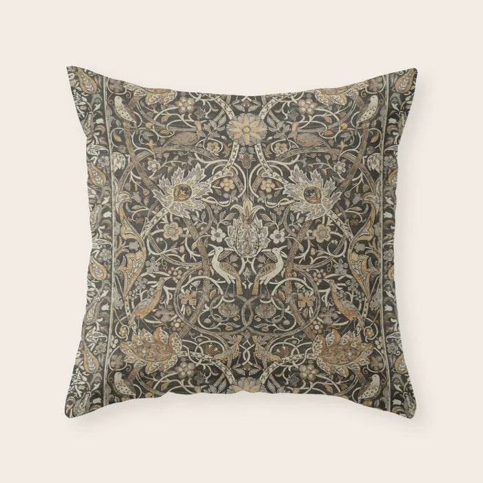 William Morris Bullerswood Charcoal Mustard Vintage Pattern Throw Pillow Gallery Image 1