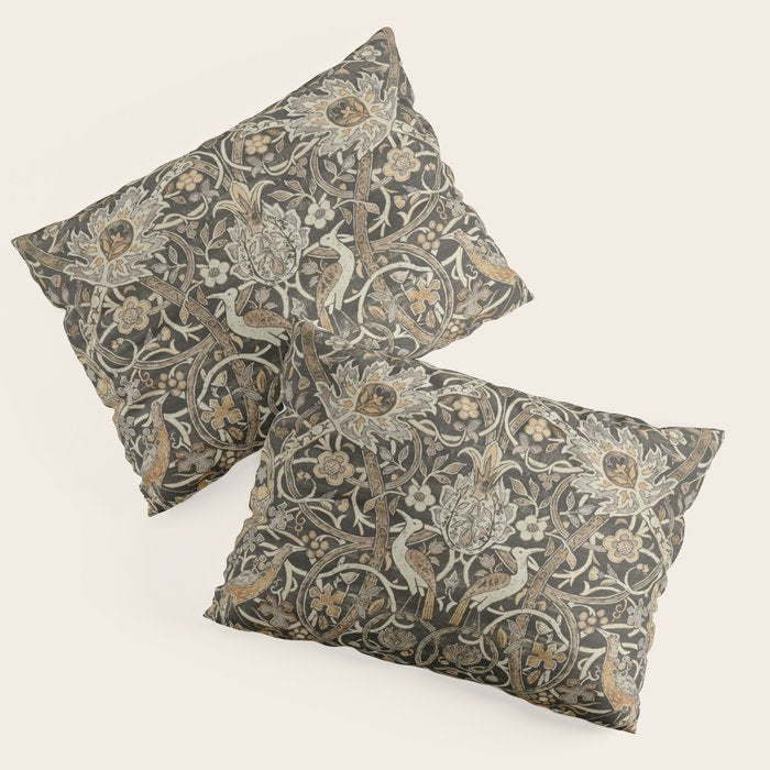 William Morris Bullerswood Charcoal Mustard Vintage Pattern Pillow Sham Gallery Image 3