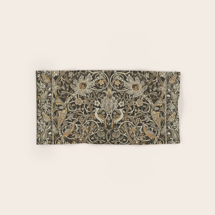 William Morris Bullerswood Charcoal Mustard Vintage Pattern Bath Towel Gallery Image 1