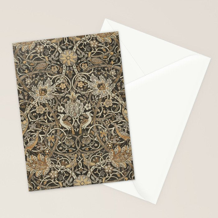William Morris Bullerswood Charcoal Mustard Vintage Pattern Stationery Card Gallery Image 2