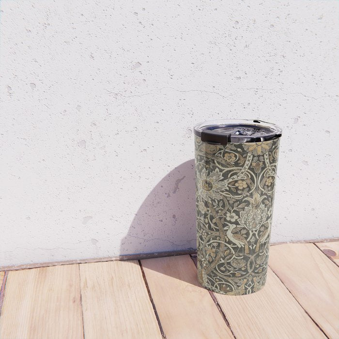 William Morris Bullerswood Charcoal Mustard Vintage Pattern Travel Mug Gallery Image 4