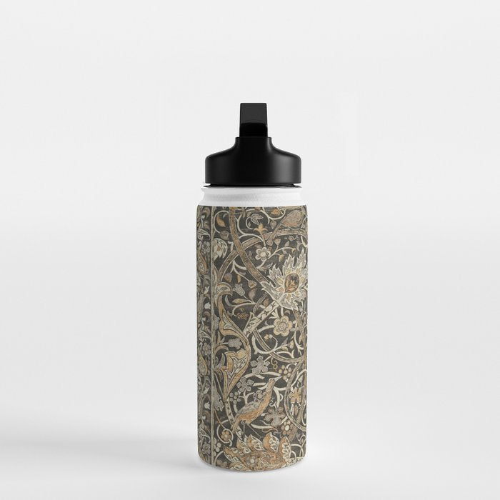 William Morris Bullerswood Charcoal Mustard Vintage Pattern Water Bottle Gallery Image 3