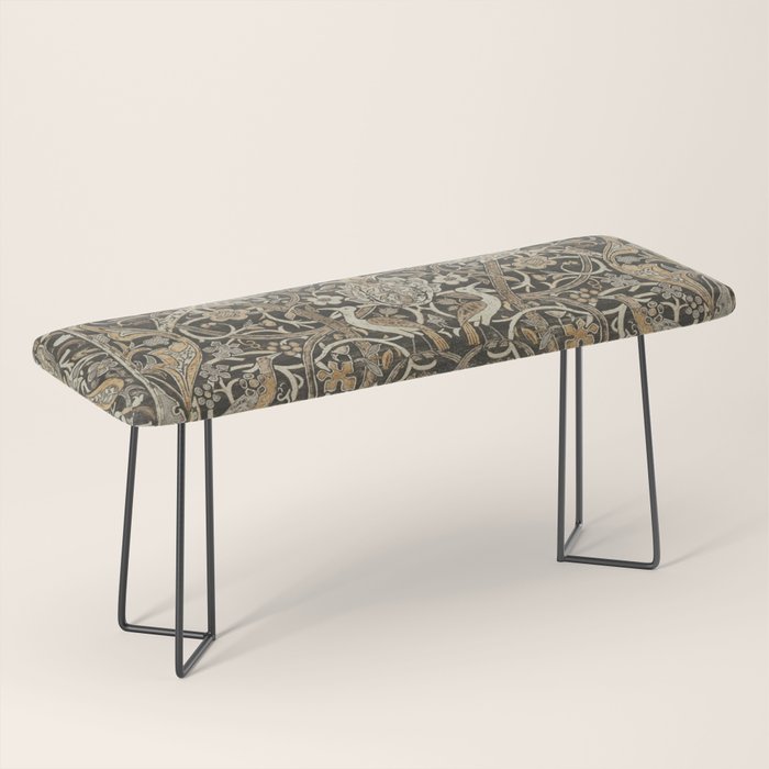 William Morris Bullerswood Charcoal Mustard Vintage Pattern Bench Gallery Image 1