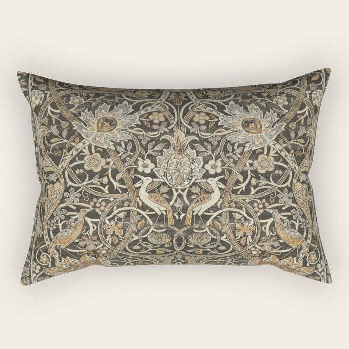 William Morris Bullerswood Charcoal Mustard Vintage Pattern Rectangular Pillow Gallery Image 1