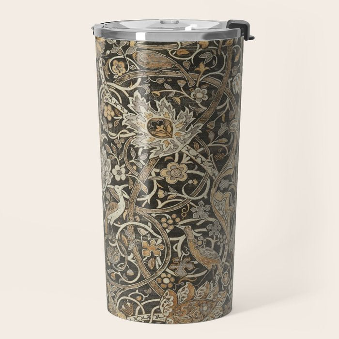 William Morris Bullerswood Charcoal Mustard Vintage Pattern Travel Mug Gallery Image 2