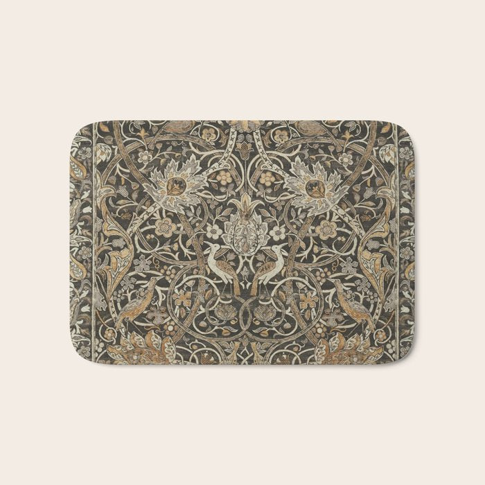 William Morris Bullerswood Charcoal Mustard Vintage Pattern Bath Mat Gallery Image 1