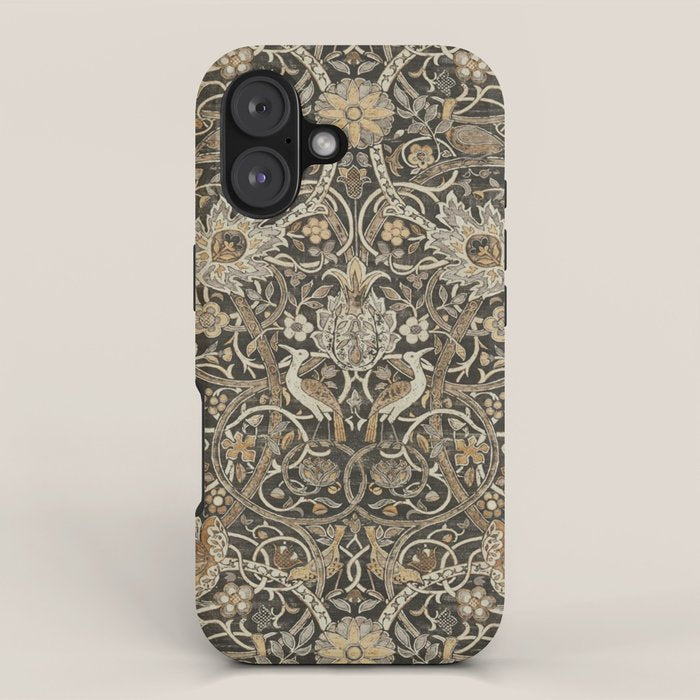 William Morris Bullerswood Charcoal Mustard Vintage Pattern iPhone Case Gallery Image 1