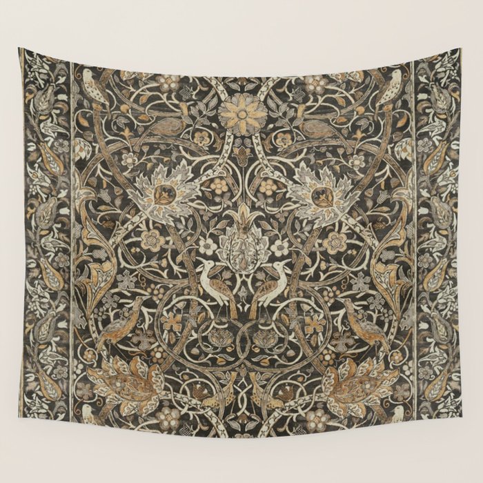 William Morris Bullerswood Charcoal Mustard Vintage Pattern Wall Tapestry Gallery Image 4