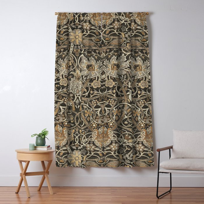 William Morris Bullerswood Charcoal Mustard Vintage Pattern Window Curtain Gallery Image 5