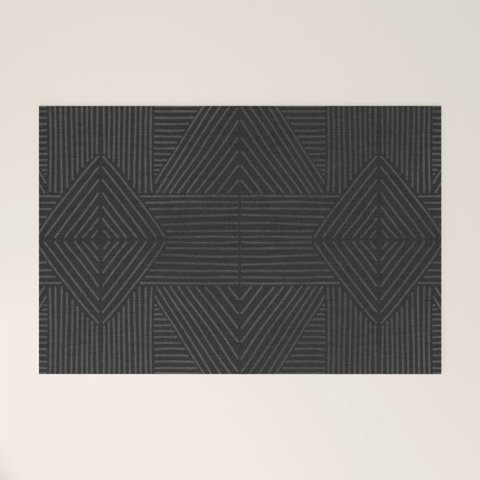Charcoal grey line work on textured cloth - abstract geometric pattern Welcome Mat Gallery Image 1