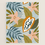 Modern exotic jungle cocoa beans, flowers and plants illustration Jigsaw Puzzle Gallery Image 1