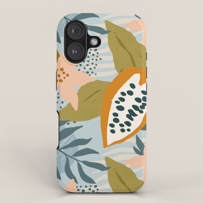 Modern exotic jungle cocoa beans, flowers and plants illustration iPhone Case Gallery Image 1