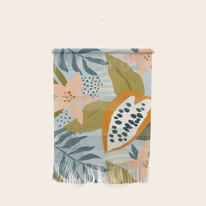 Modern exotic jungle cocoa beans, flowers and plants illustration Wall Hanging Gallery Image 1