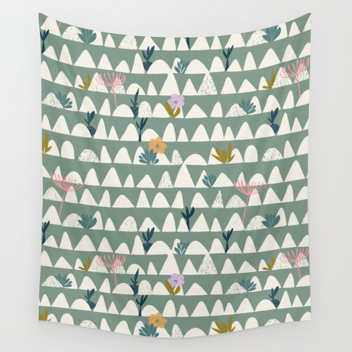Farmland pattern sage green Wall Tapestry Gallery Image 4