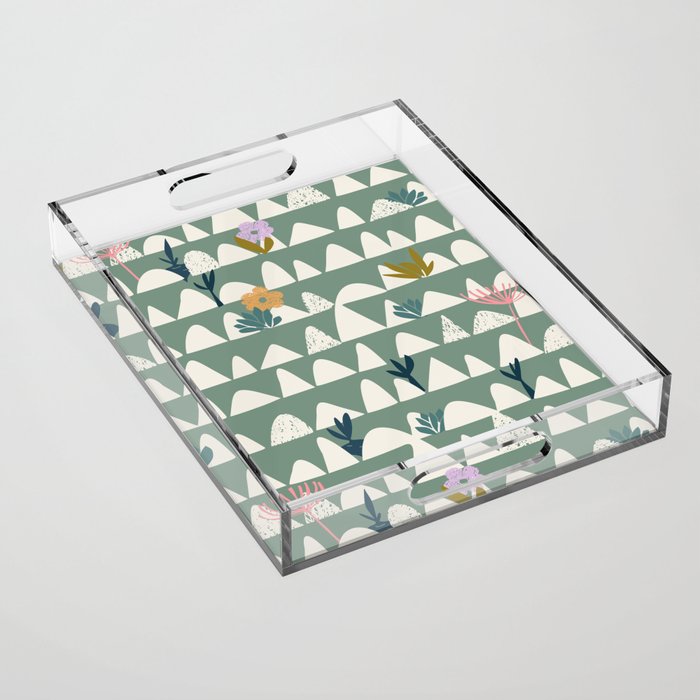 Farmland pattern sage green Acrylic Tray Gallery Image 1
