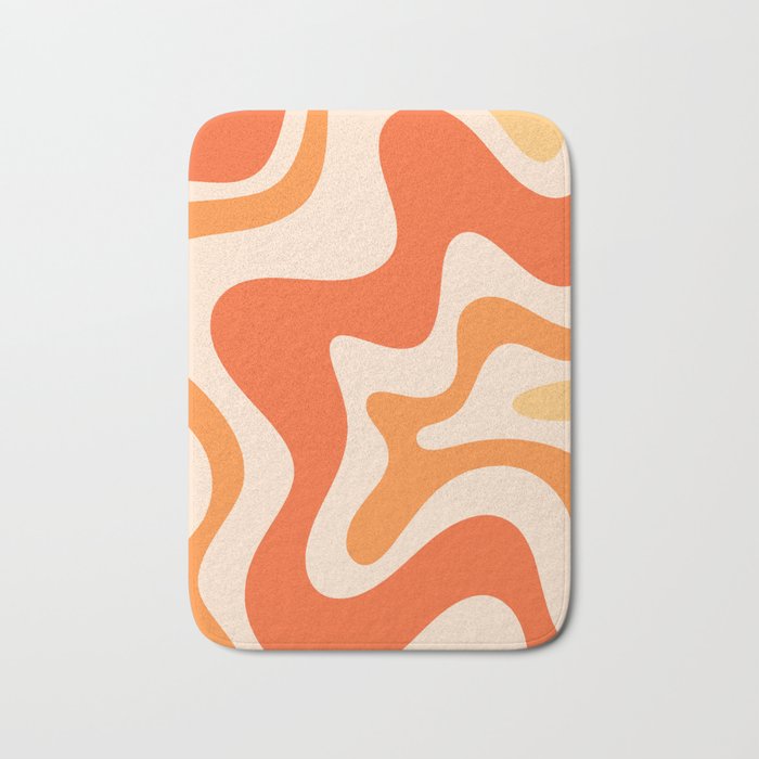 Tangerine Liquid Swirl Retro Abstract Pattern Bath Mat Gallery Image 1