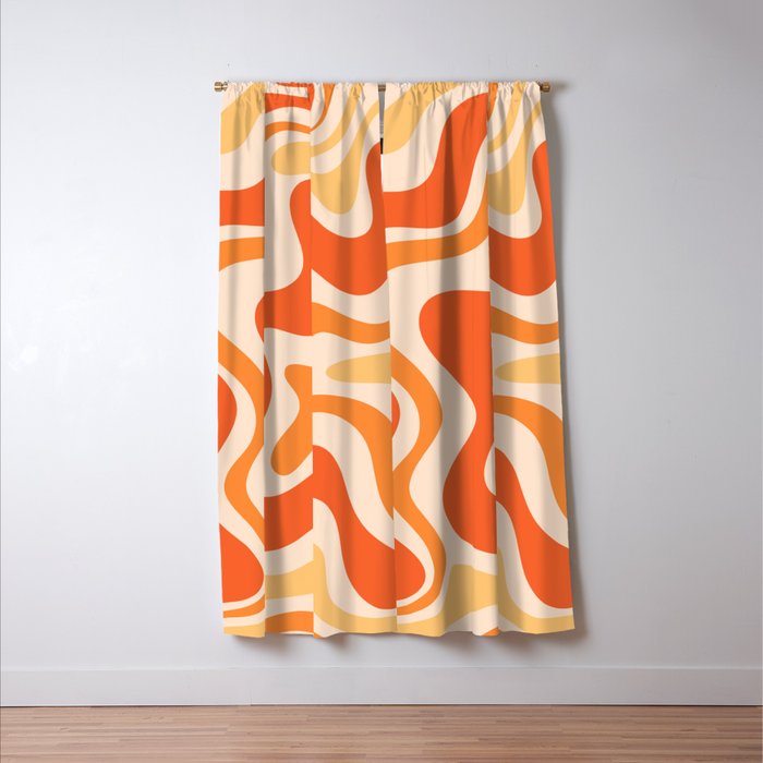 Tangerine Liquid Swirl Retro Abstract Pattern Window Curtain Gallery Image 3